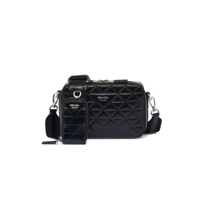 PRADA BRIQUE LOGO-PRINT LEATHER SHOULDER BAG 2VH070 (19*12*5.5cm) 